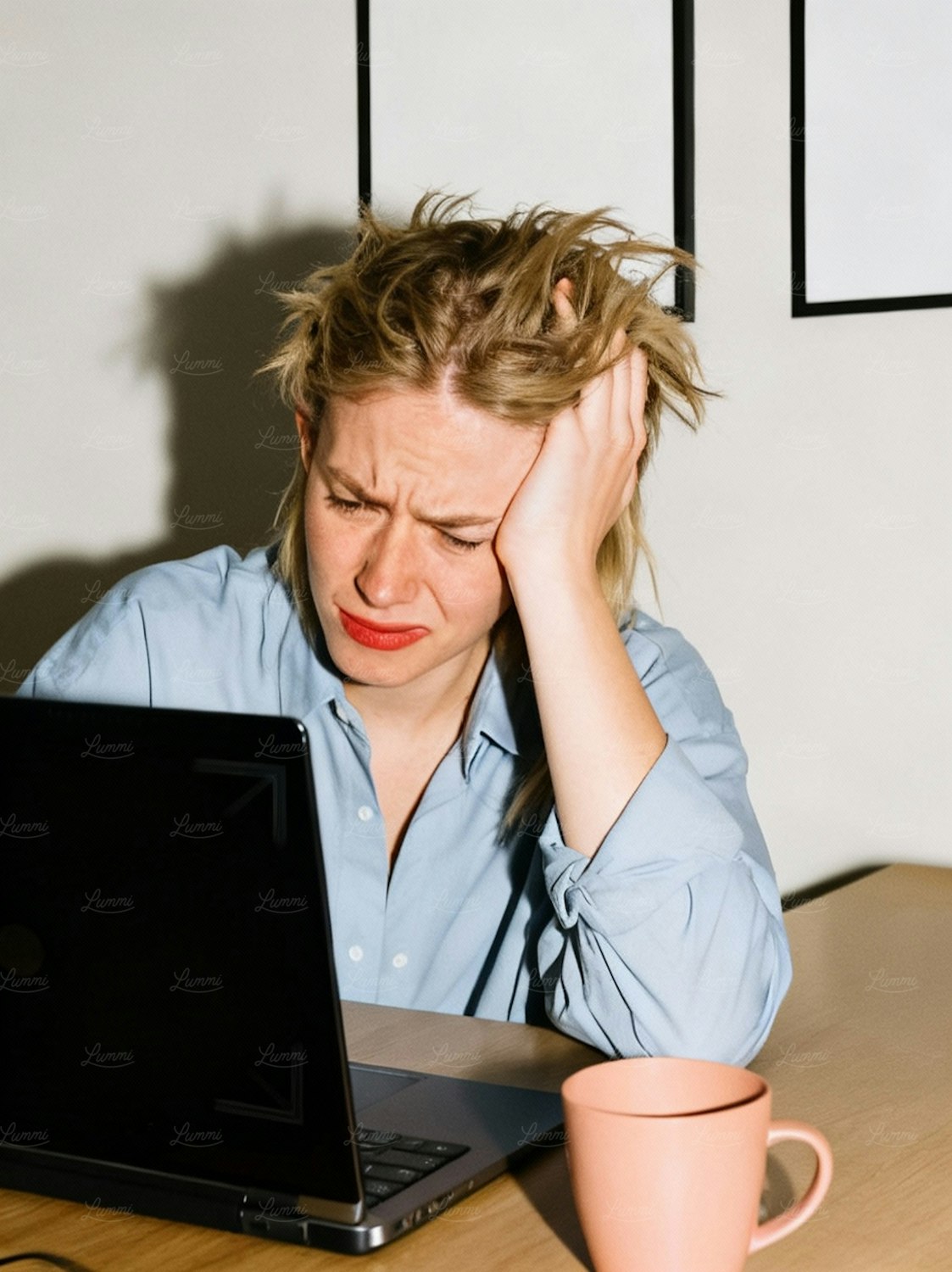 A person looking frustrated while interacting with a complex or confusing software interface on a computer.