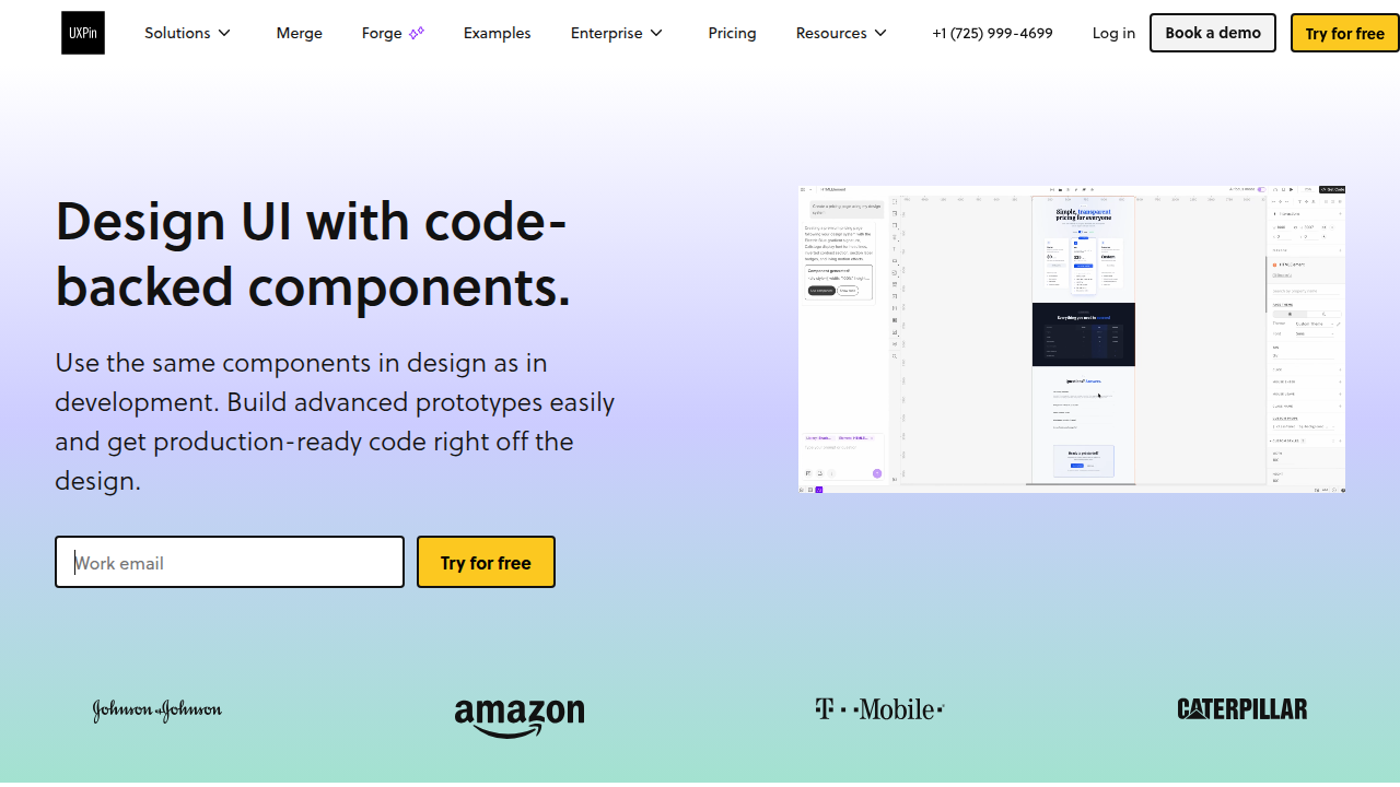Homepage screenshot of UXPin, a platform for UI/UX design and prototyping.