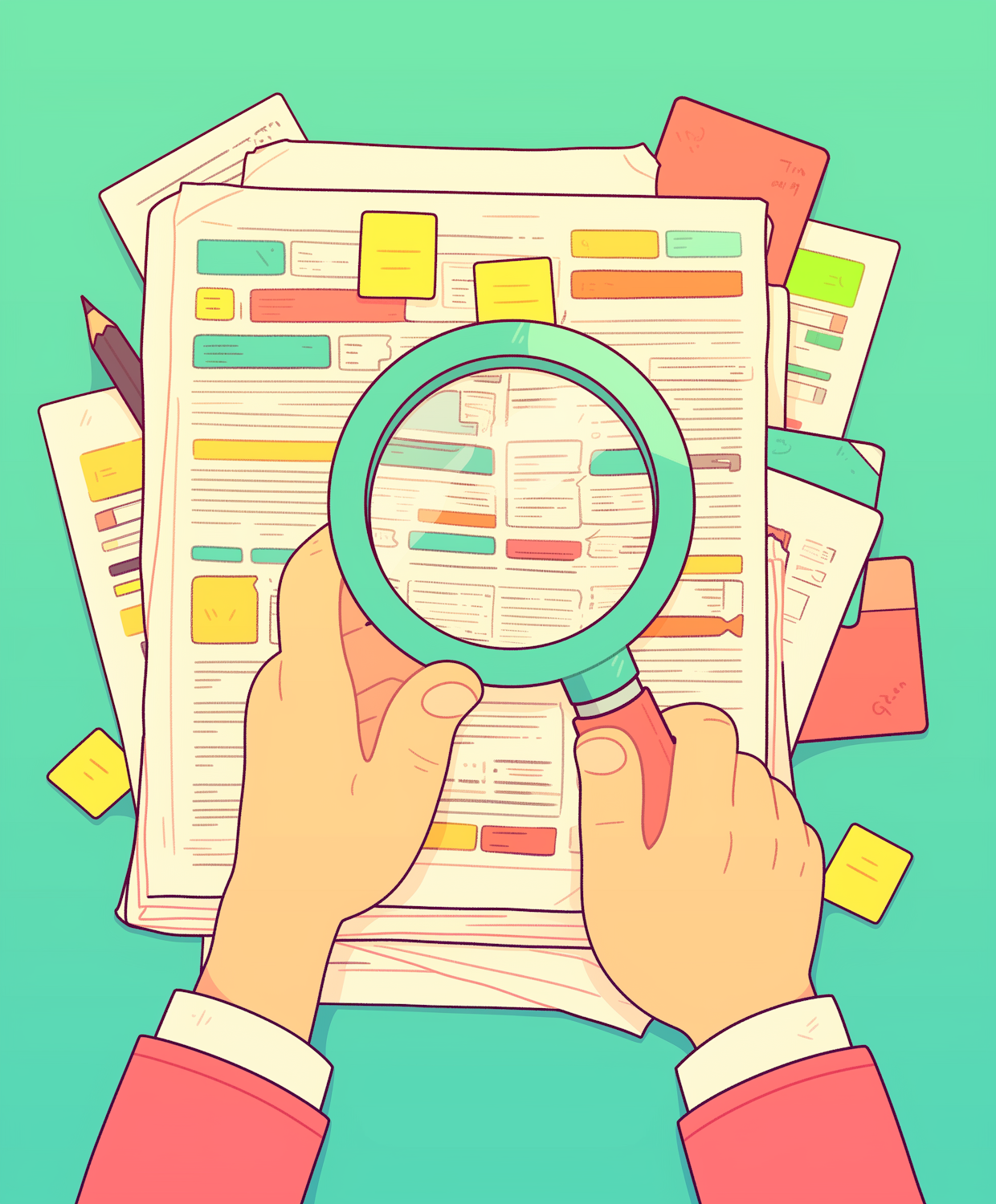 A person meticulously compares information from multiple sources, demonstrating the process of cross-checking business records for accuracy.