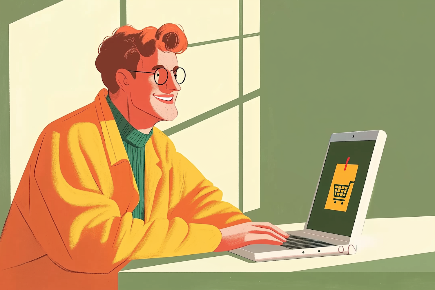 A person smiles while looking at a laptop screen, suggesting engagement with fun and quirky digital content.