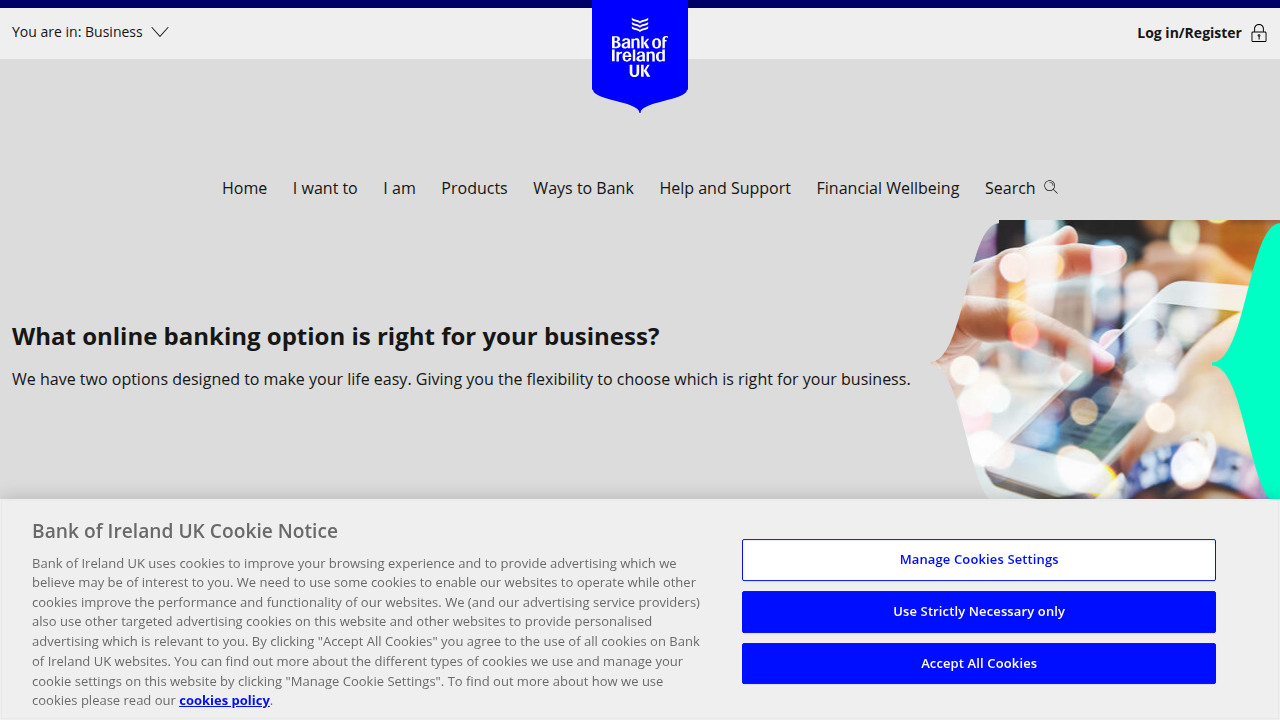 Screenshot of Bank of Ireland UK's Business Online Banking page, illustrating where users can manage standing orders and regular payments.